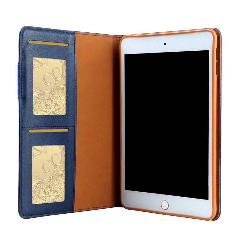 CMAI2 Leather Flip Cover com slots de fotos / cartões para iPad Mini 4 - escuro azul-13