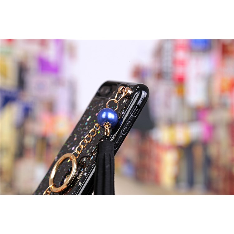 Flash Powder Soft TPU Tassel Phone Case with Metal Chain for iPhone 7 Plus - Black-10