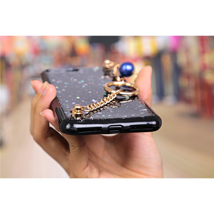 Flash Powder Soft TPU Tassel Phone Case with Metal Chain for iPhone 7 Plus - Black-7