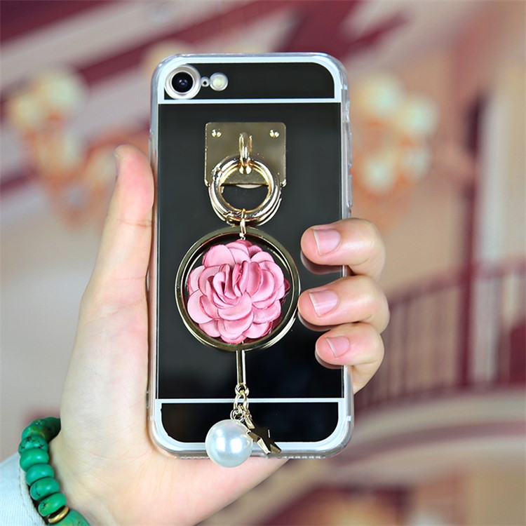 For iPhone 7 Electroplating Mirror-like TPU Back Case with Rose Pearl Star Pendant - Rose-1