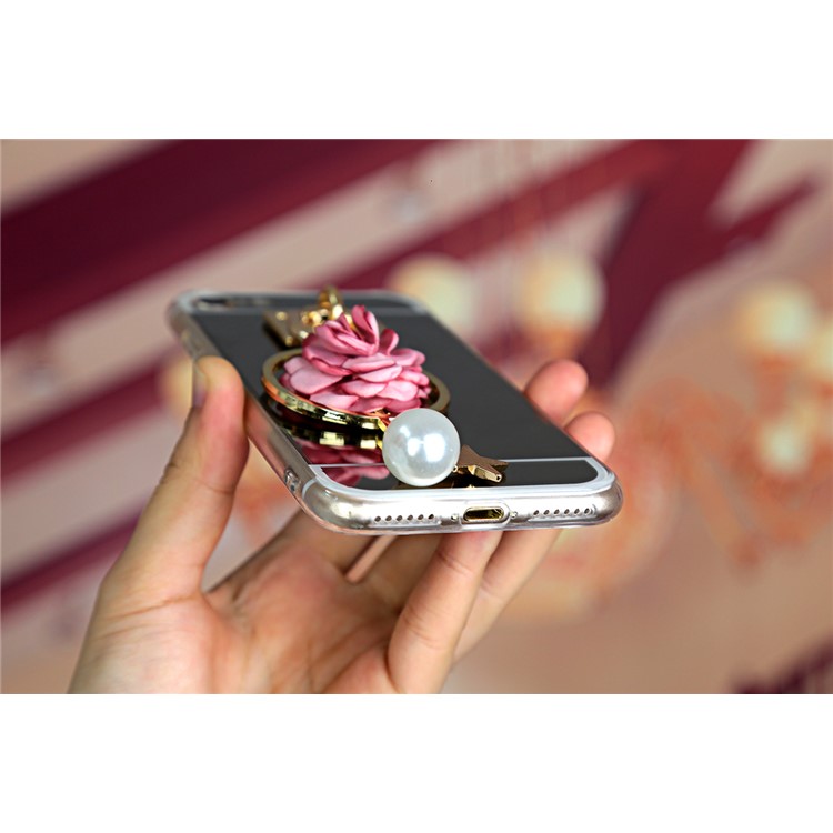 For iPhone 7 Electroplating Mirror-like TPU Back Case with Rose Pearl Star Pendant - Rose-5