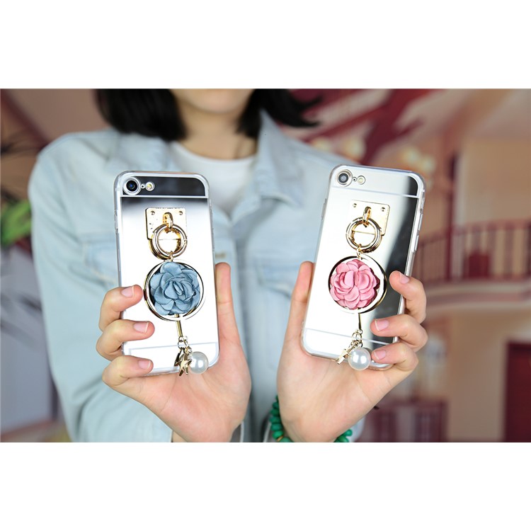For iPhone 7 Electroplating Mirror-like TPU Back Case with Rose Pearl Star Pendant - Rose-6
