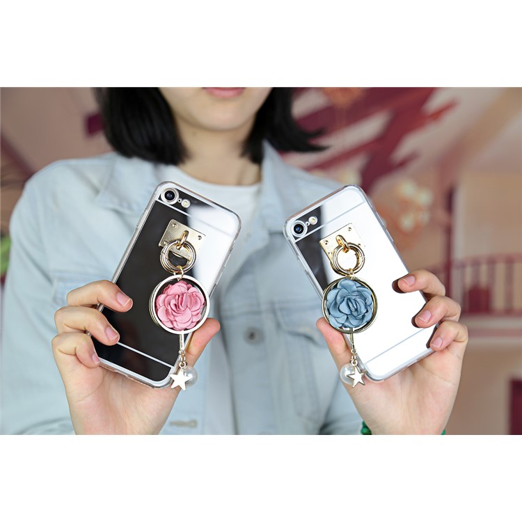 For iPhone 7 Electroplating Mirror-like TPU Back Case with Rose Pearl Star Pendant - Rose-7