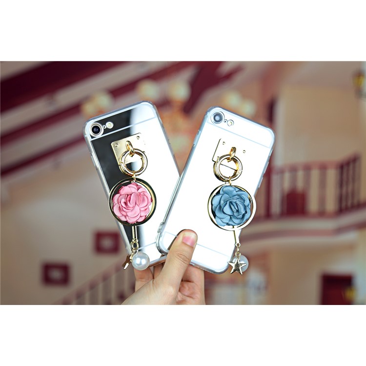 For iPhone 7 Electroplating Mirror-like TPU Back Case with Rose Pearl Star Pendant - Rose-8