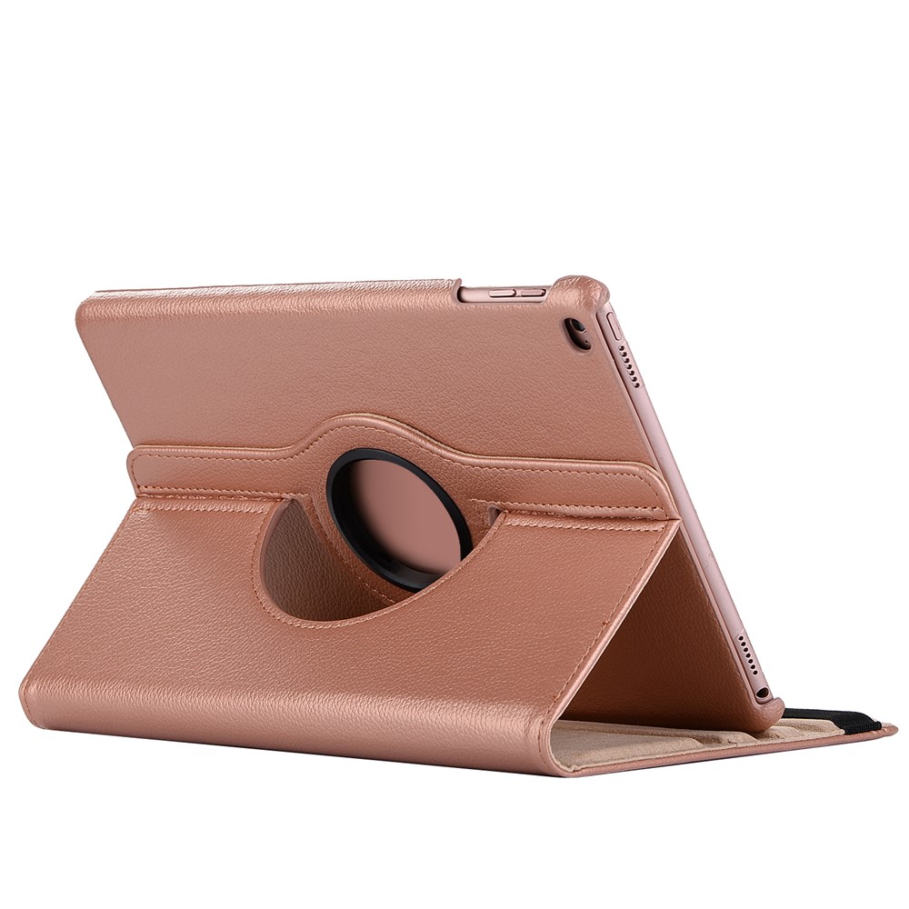Lychee Texture PU Leather 360 Degree Rotary Stand Cover with Elastic Band for iPad 9.7 (2018) / 9.7 (2017) - Rose Gold-3