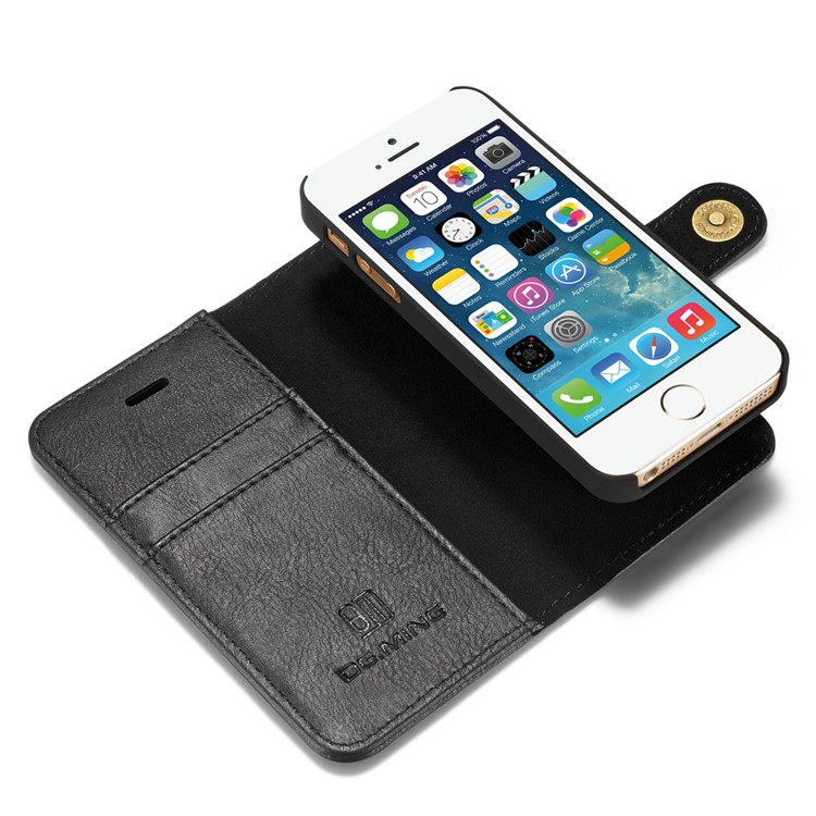 DG.MING 2 in 1 Split Leather Wallet + Removable PC Case for iPhone SE / 5s / 5 - Black-10