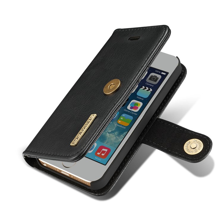DG.MING 2 in 1 Split Leather Wallet + Removable PC Case for iPhone SE / 5s / 5 - Black-12
