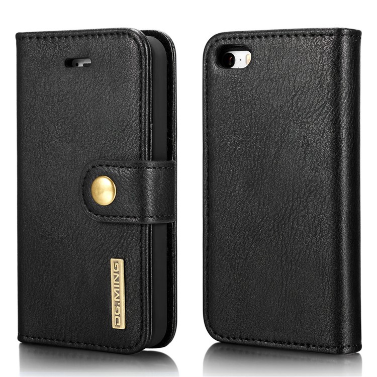 DG.MING 2 in 1 Split Leather Wallet + Removable PC Case for iPhone SE / 5s / 5 - Black-2
