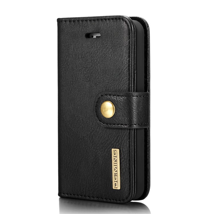 Dg. Ming Para Iphone SE / 5s / 5 Billetera de Cuero Dividido de 2 en 1 Anti-scratch + Estuche de PC Extraíble - Negro