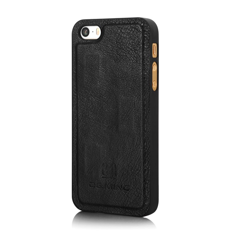 Dg. Ming Para Iphone SE / 5s / 5 Billetera de Cuero Dividido de 2 en 1 Anti-scratch + Estuche de PC Extraíble - Negro