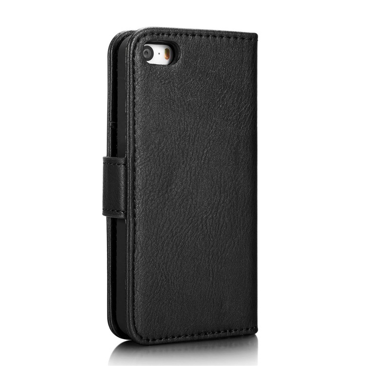 DG.MING 2 in 1 Split Leather Wallet + Removable PC Case for iPhone SE / 5s / 5 - Black-7
