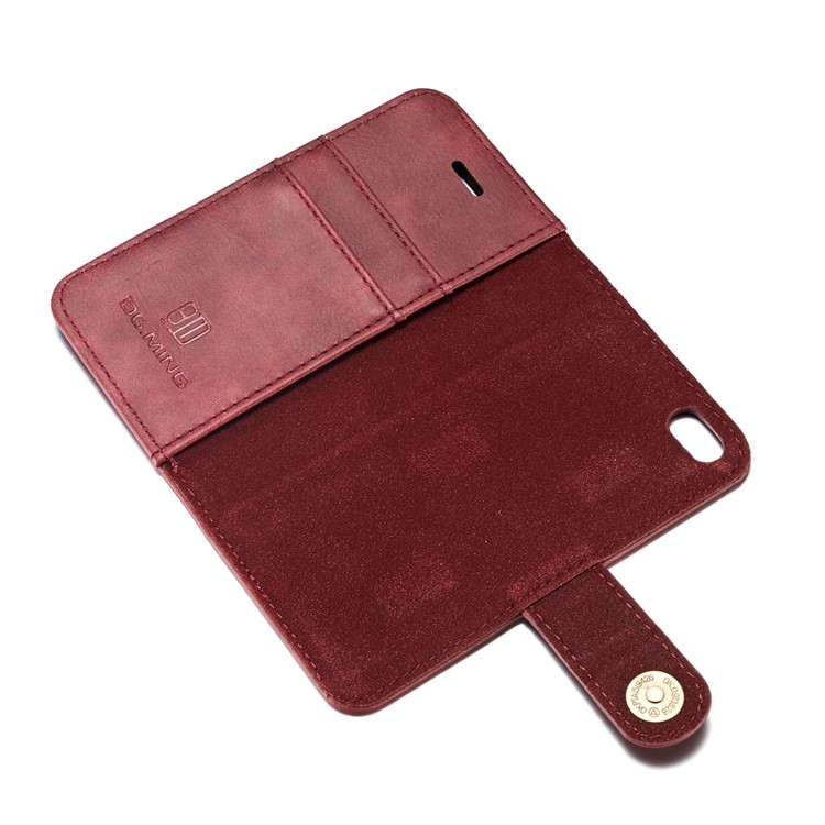 DG.MING 2 in 1 Split Leather Wallet + Detachable PC Phone copertura for iPhone SE / 5s / 5 - Red -9