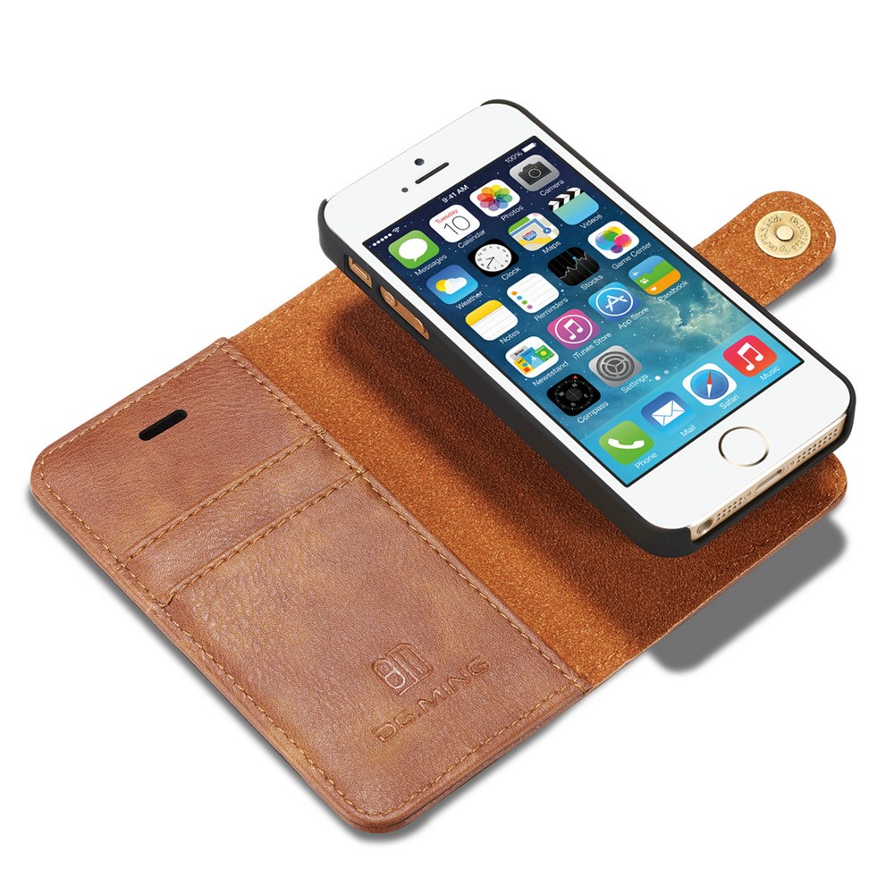 DG.MING Detachable 2 in 1 Split Leather Wallet Cell Phone Case for iPhone SE / 5s / 5 - Brown-10