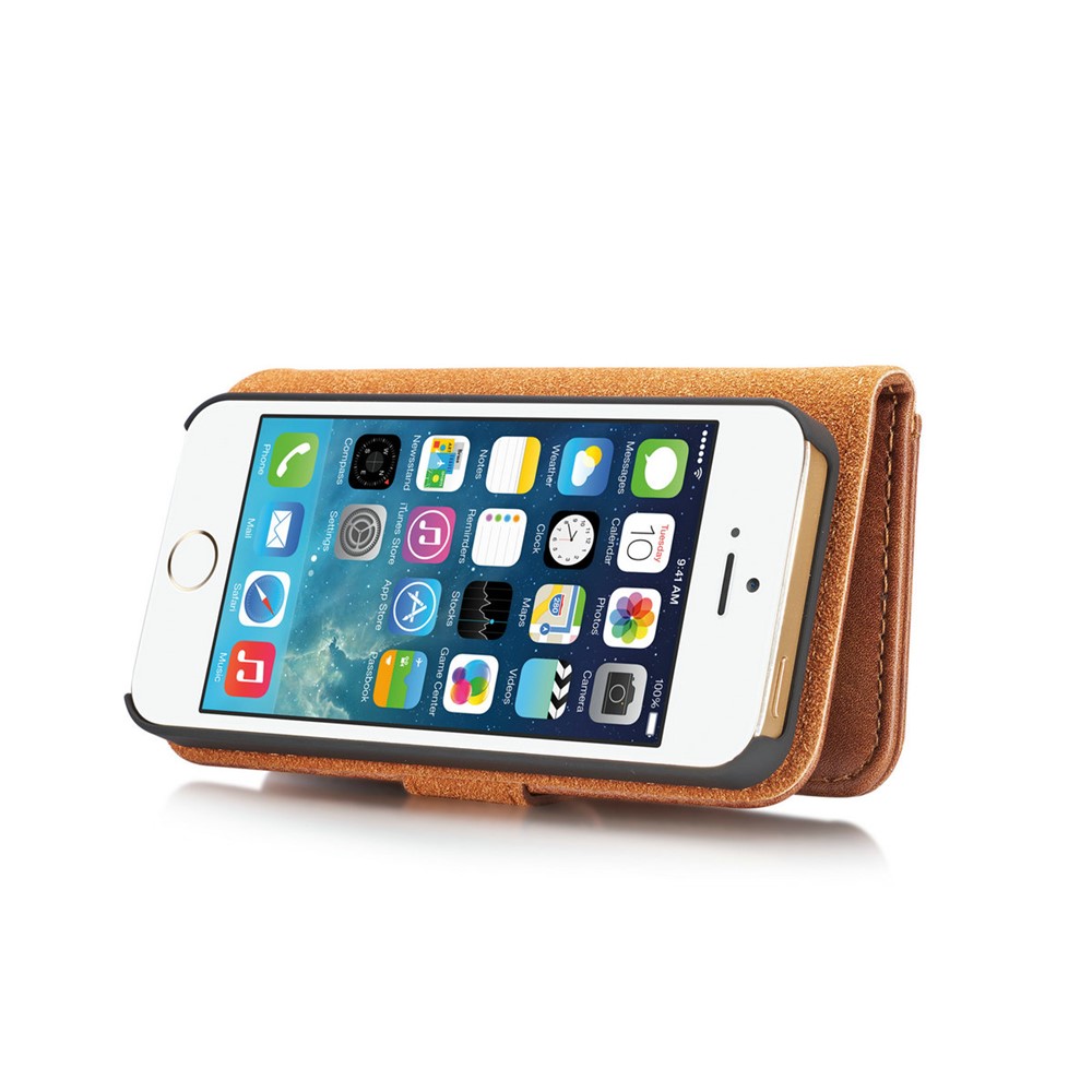 DG.MING Detachable 2 in 1 Split Leather Wallet Cell Phone Case for iPhone SE / 5s / 5 - Brown-13