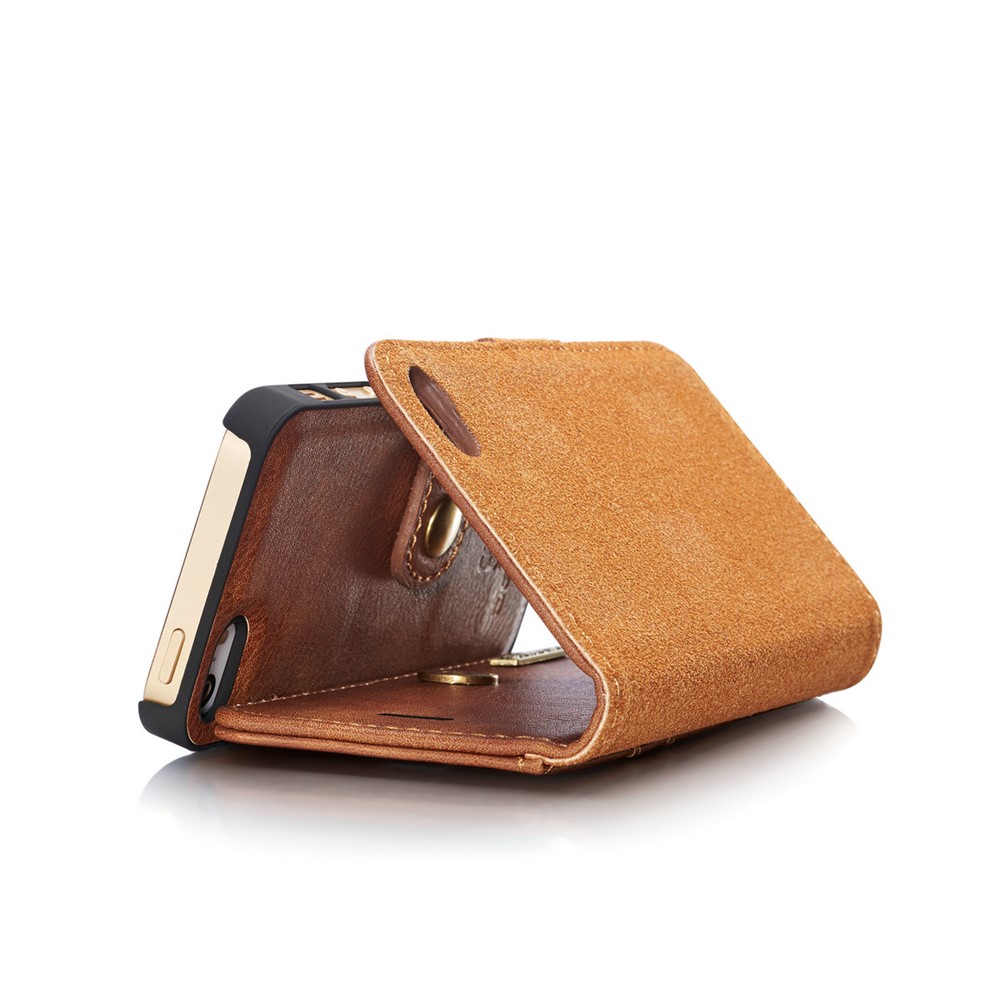 DG.MING Detachable 2 in 1 Split Leather Wallet Cell Phone Case for iPhone SE / 5s / 5 - Brown-15