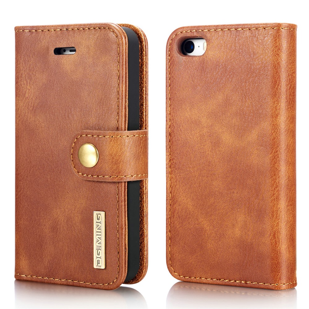 DG.MING Detachable 2 in 1 Split Leather Wallet Cell Phone Case for iPhone SE / 5s / 5 - Brown-2