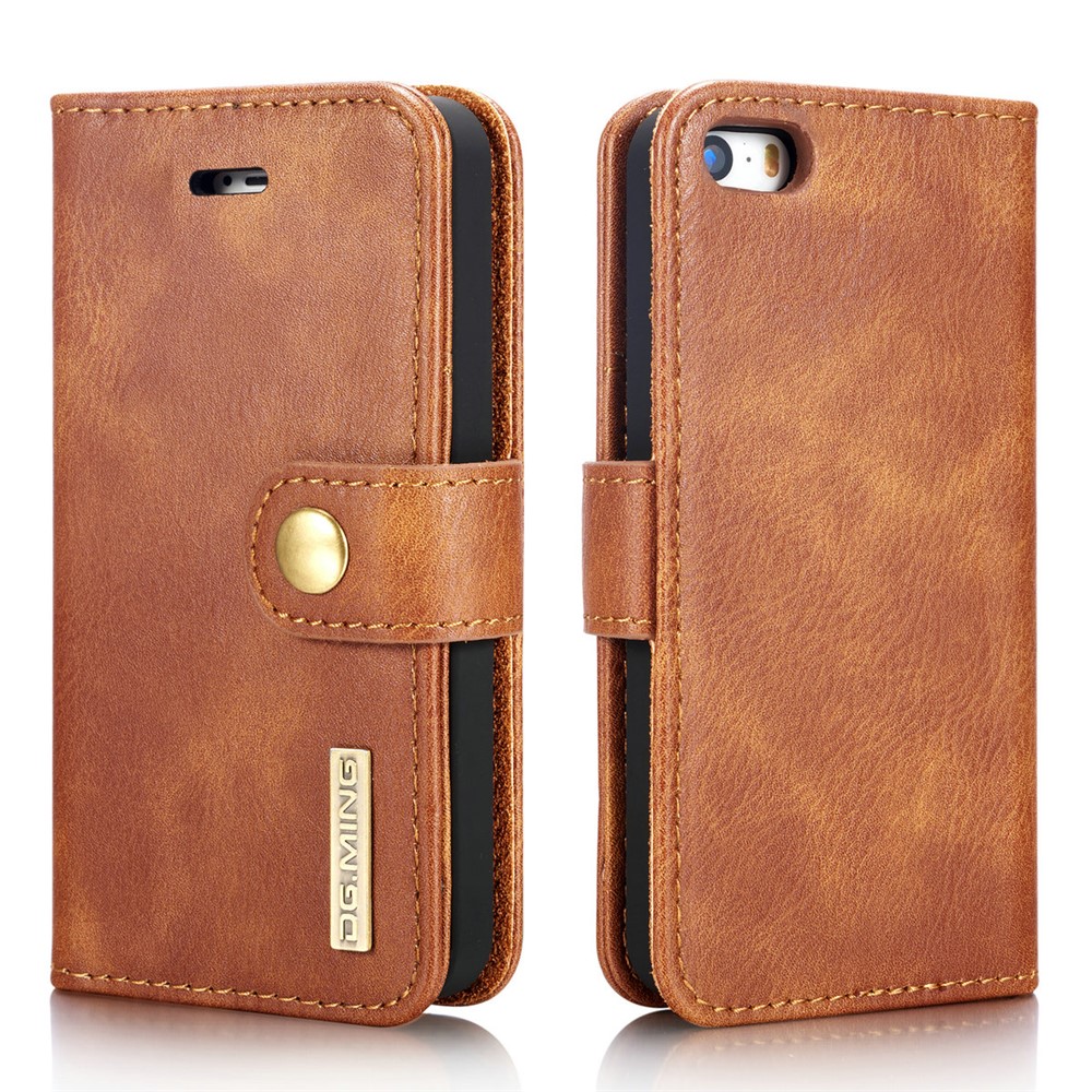DG.MING Detachable 2 in 1 Split Leather Wallet Cell Phone Case for iPhone SE / 5s / 5 - Brown-3
