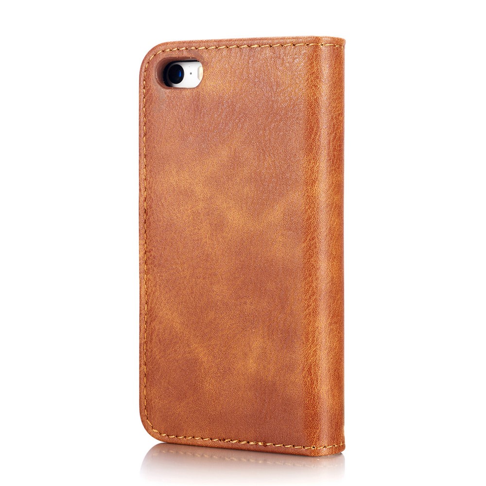 DG.MING Detachable 2 in 1 Split Leather Wallet Cell Phone Case for iPhone SE / 5s / 5 - Brown-5