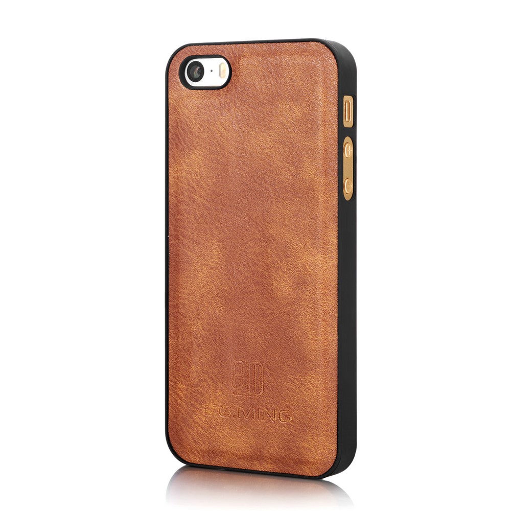 DG.MING Detachable 2 in 1 Split Leather Wallet Cell Phone Case for iPhone SE / 5s / 5 - Brown-6