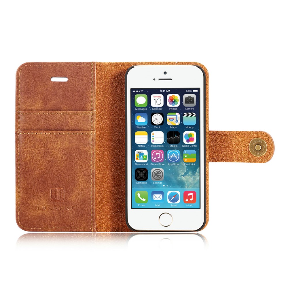 DG.MING Detachable 2 in 1 Split Leather Wallet Cell Phone Case for iPhone SE / 5s / 5 - Brown-8