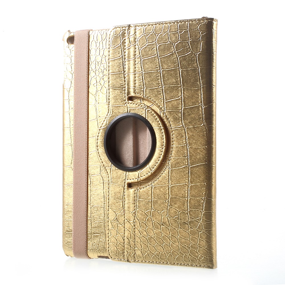 360 Degree Rotary Stand Leather Flip Case for iPad 9.7 (2017) - Crocodile Texture / Gold-1