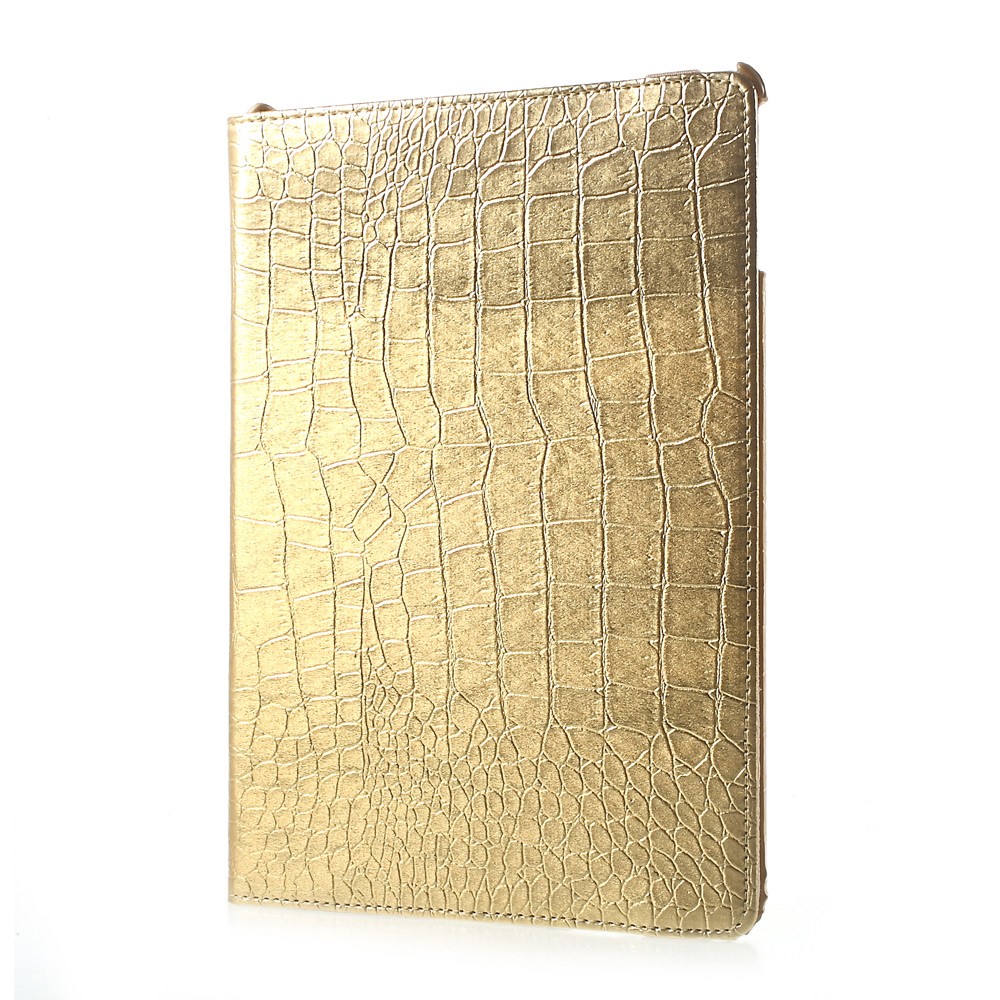 360 Degree Rotary Stand Leather Flip Case for iPad 9.7 (2017) - Crocodile Texture / Gold-3