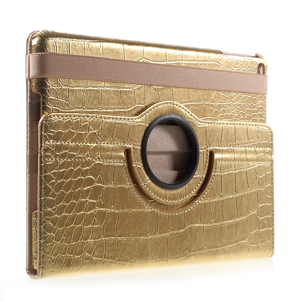 360 Degree Rotary Stand Leather Flip Case for iPad 9.7 (2017) - Crocodile Texture / Gold-4