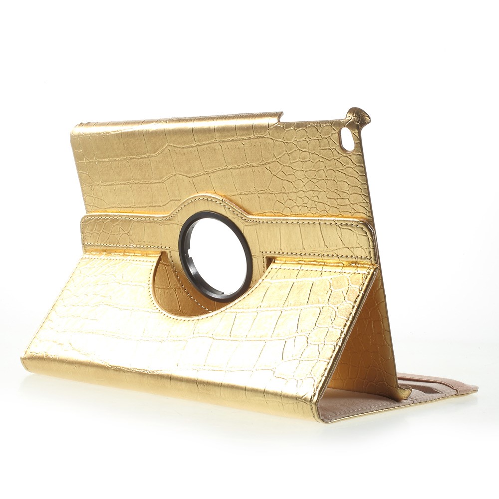 360 Degree Rotary Stand Leather Flip Case for iPad 9.7 (2017) - Crocodile Texture / Gold-5