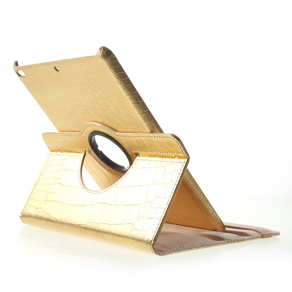 360 Degree Rotary Stand Leather Flip Case for iPad 9.7 (2017) - Crocodile Texture / Gold-6