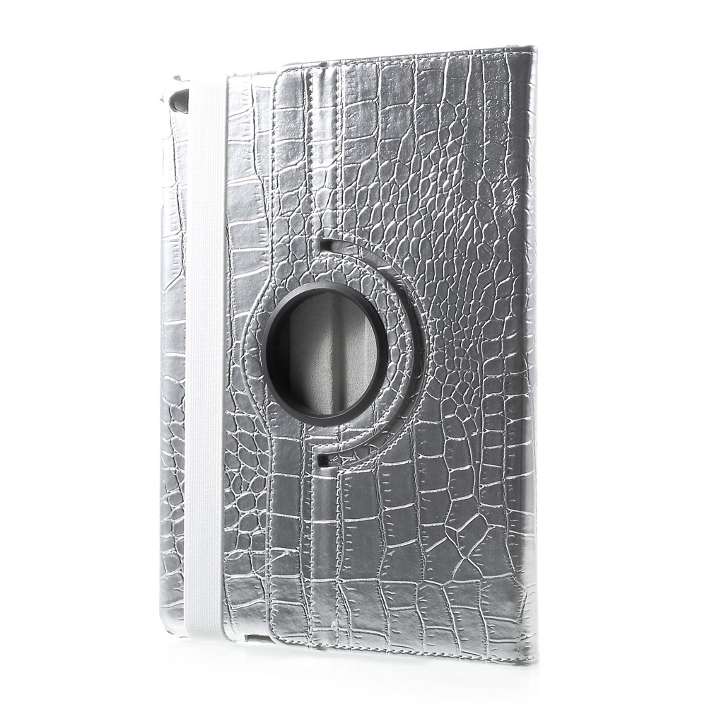 For iPad 9.7 (2018) / 9.7 (2017) Leather Flip Protective Case with 360 Degree Rotary Stand - Crocodile Texture / Silver