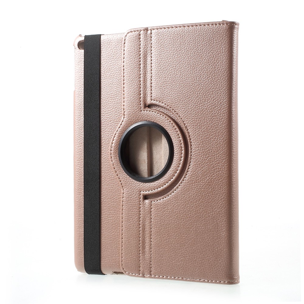 PU couro 360 graus rotary stand shell para iPad 9.7 (2017) - Litchi textura / ouro rosa-1