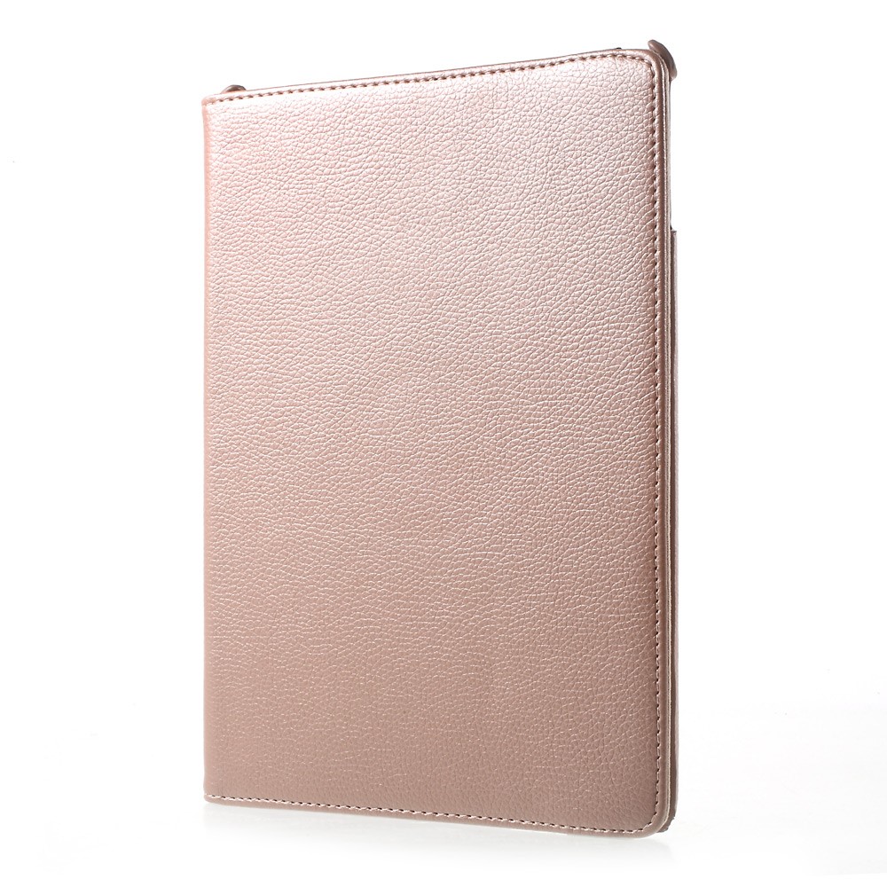 PU couro 360 graus rotary stand shell para iPad 9.7 (2017) - Litchi textura / ouro rosa-3