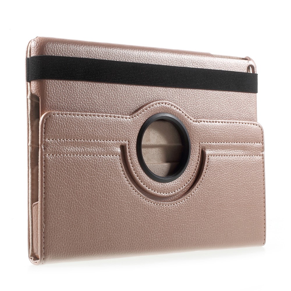 PU couro 360 graus rotary stand shell para iPad 9.7 (2017) - Litchi textura / ouro rosa-4