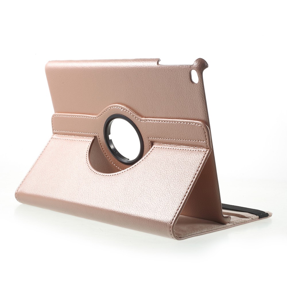 PU couro 360 graus rotary stand shell para iPad 9.7 (2017) - Litchi textura / ouro rosa-5
