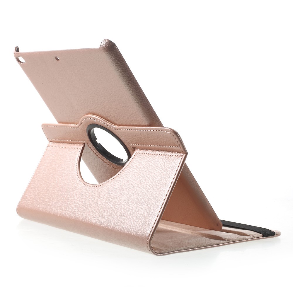 PU couro 360 graus rotary stand shell para iPad 9.7 (2017) - Litchi textura / ouro rosa-6
