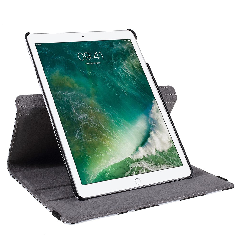 For iPad 9.7 (2018) / 9.7 (2017) PU Leather Flip Shell with 360 Degree Rotary Stand - Zebra Pattern / Grey-5