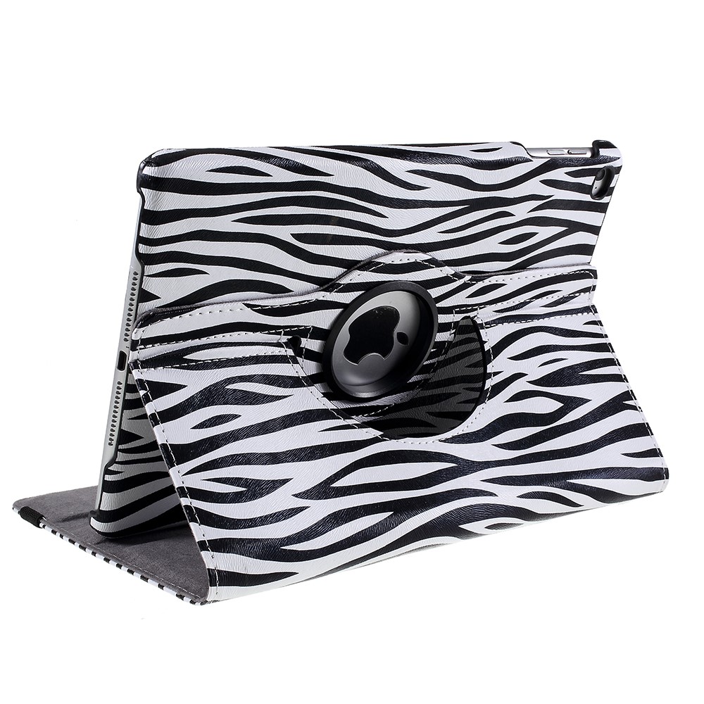 For iPad 9.7 (2018) / 9.7 (2017) PU Leather Flip Shell with 360 Degree Rotary Stand - Zebra Pattern / Grey-6