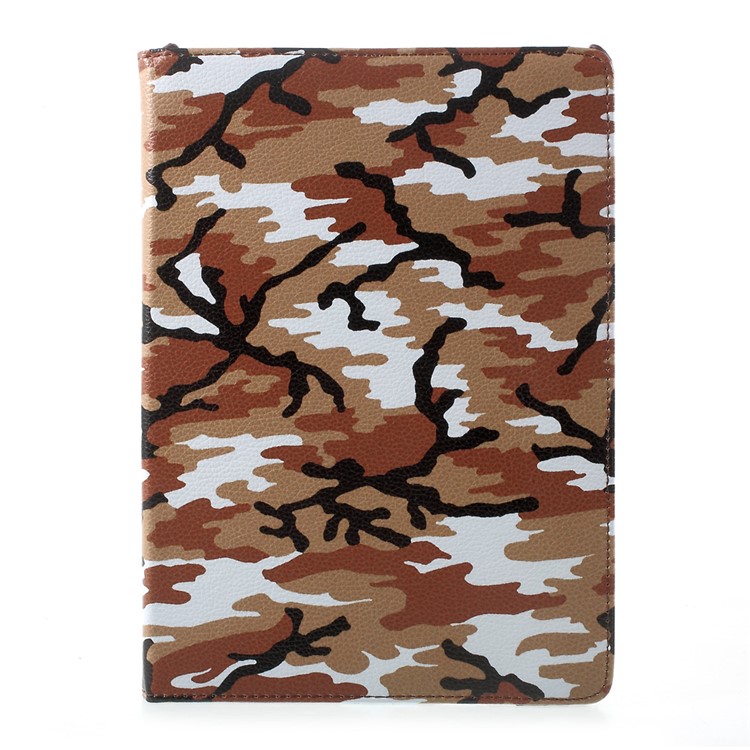 360 Degree Rotary Stand PU Leather Folio Cover for iPad 9.7 (2018) / 9.7 (2017) - Camouflage Pattern / Brown-2