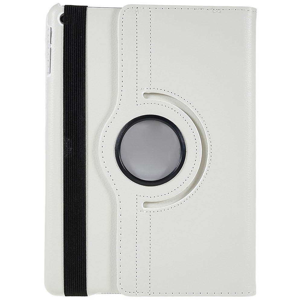 Stand Rotante A 360 Gradi Caso Di Pelle Di Cereali Di Litchi Con Marca Hollow + Elastic Flasten Band Per IPad 9.7 (2018) / 9.7 (2017) / AIR 2. / Aria - Bianco