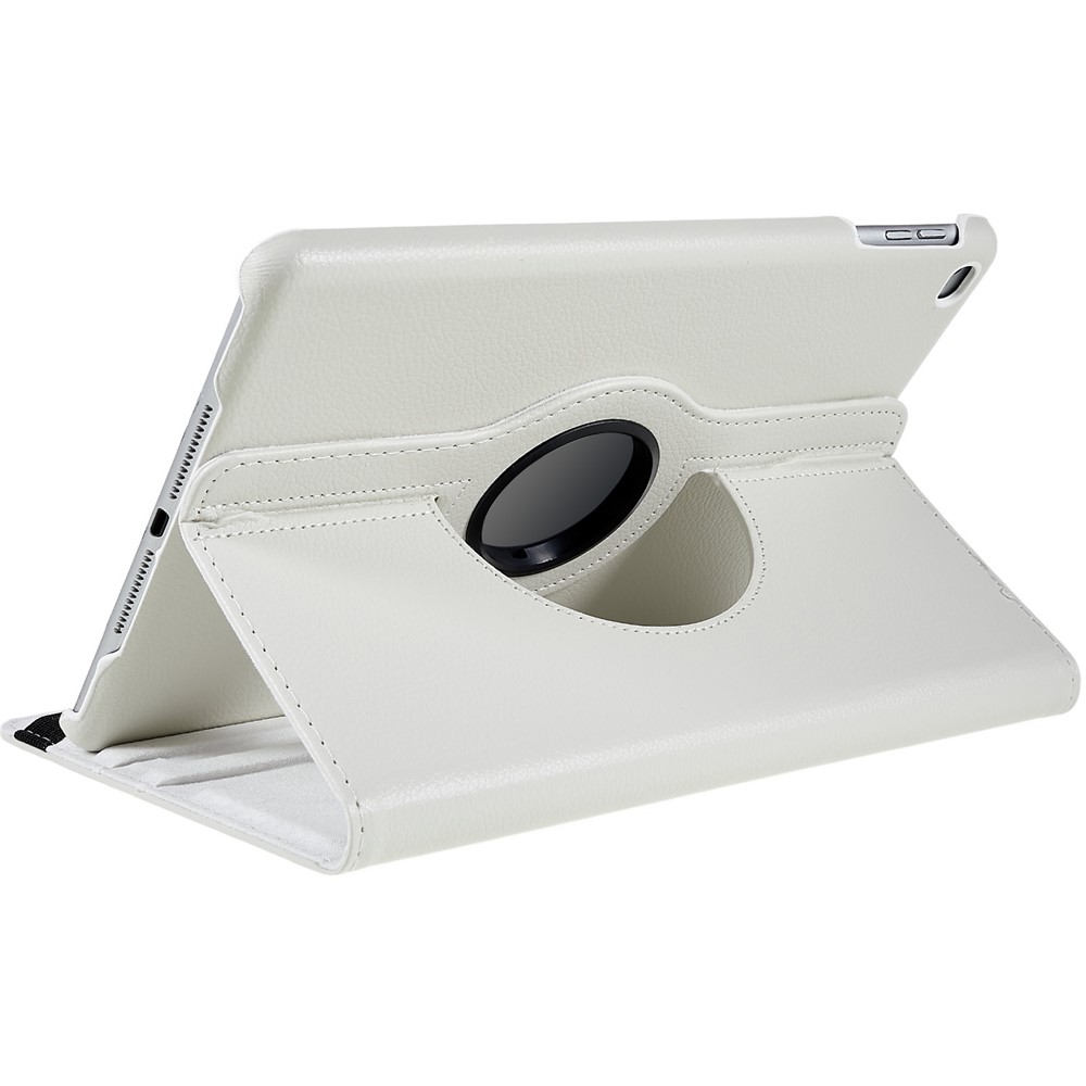 Stand Rotante A 360 Gradi Caso Di Pelle Di Cereali Di Litchi Con Marca Hollow + Elastic Flasten Band Per IPad 9.7 (2018) / 9.7 (2017) / AIR 2. / Aria - Bianco