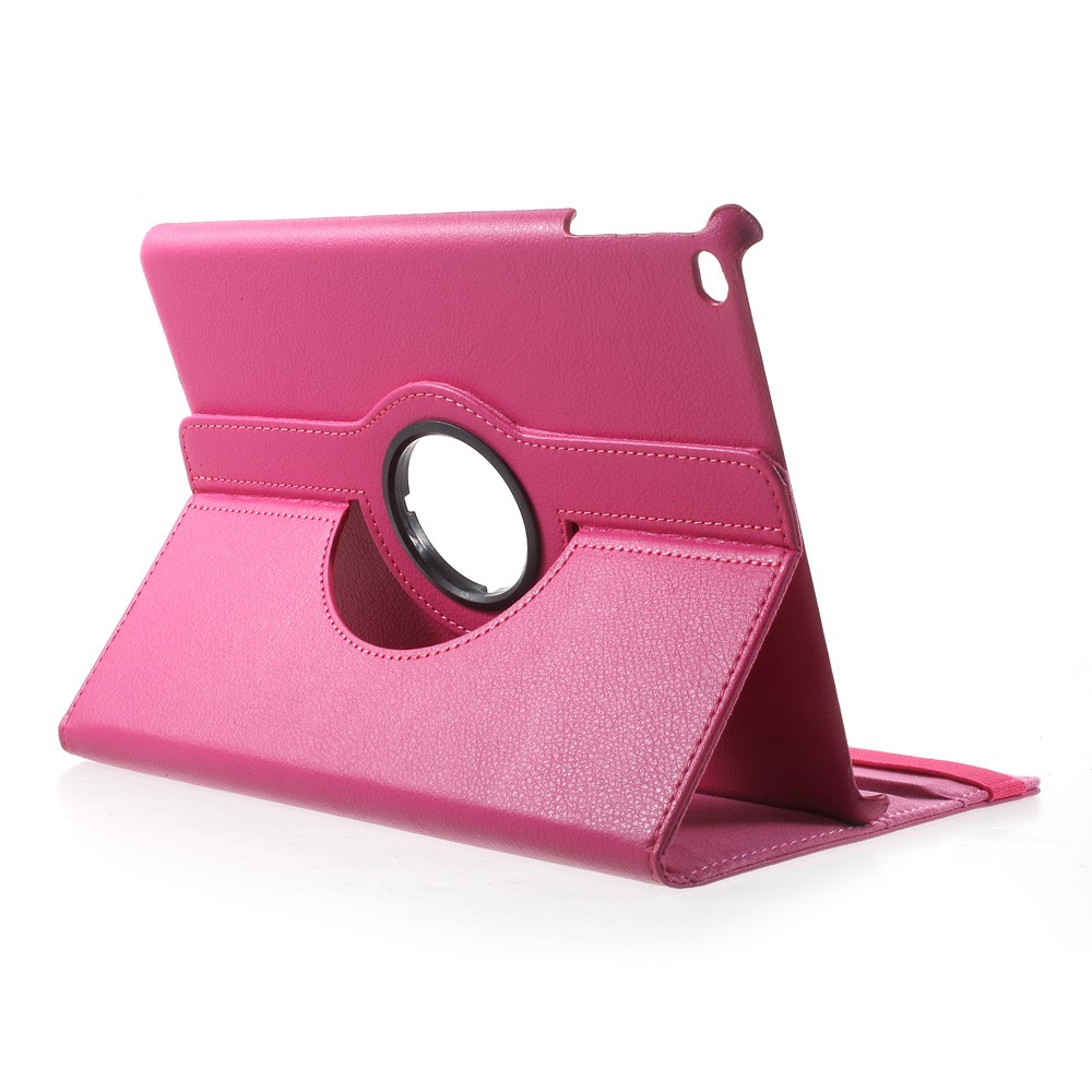 360 Degree Rotary Stand Litchi Grain Leather Case with Brand Hollow + Elastic Fasten Band for iPad 9.7 (2018) / 9.7 (2017) / Air 2 / Air - Rose-2