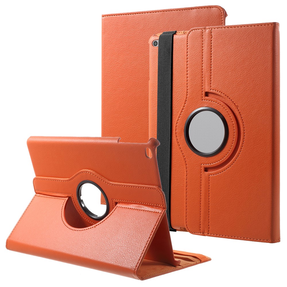 For iPad 9.7 (2018) / 9.7 (2017) / Air 2 / Air 360 Degree Rotary Foldable Litchi Skin Leather Case Cover - Orange-1