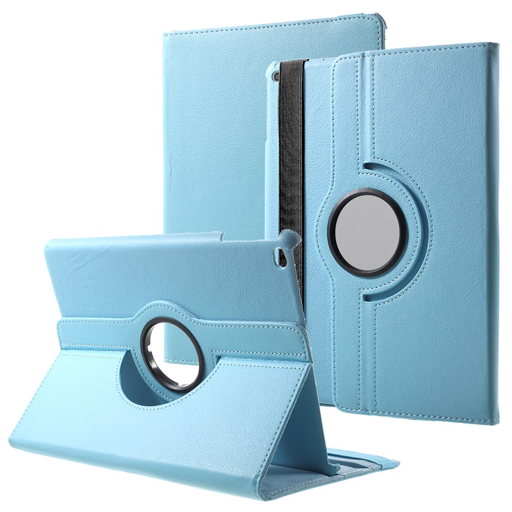 Für iPad 9.7(2017) 360 Grad Rotation Stand Litchi Korn Leder Cover Shell - Baby blau-1