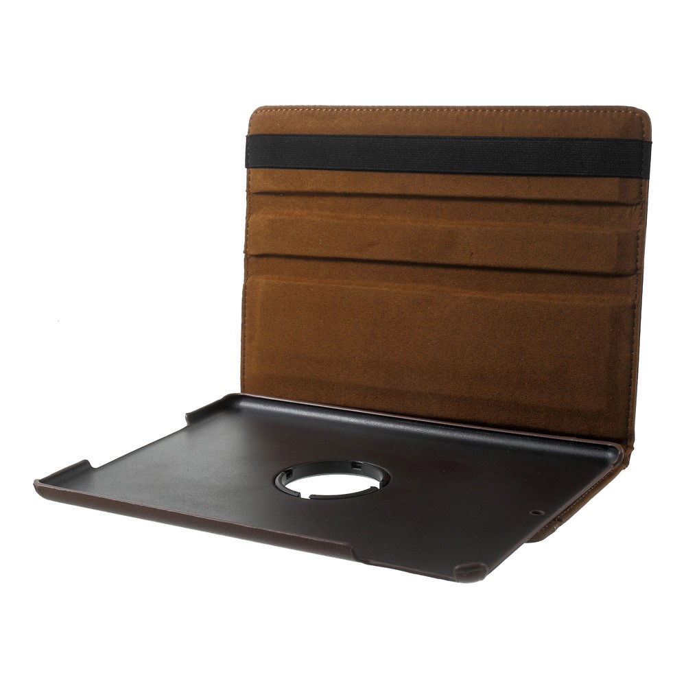 Funda De Cuero De Grano De Litchi De 360 ​​grados De Litchi Con Marca Hollow + Elastic Fasten Band Para IPad 9.7 (2018) / 9.7 (2017) / AIRE 2 / Aire - Marrón-4