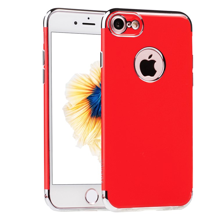 

SULADA для iphone 8 / 7 4,7-дюймовый Гальванизированный Флуоресцентный Красный Корпус Телефона TPU - Серебряный, iPhone 8
