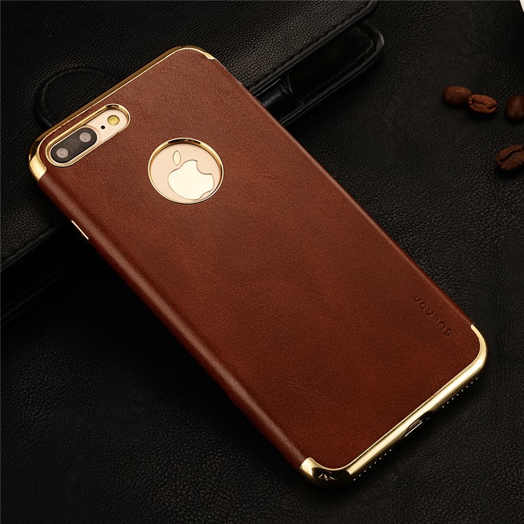 

SULADA for iPhone 8 Plus / 7 Plus 5.5 inch Leather Coated Plated TPU Mobile Phone Shell with Built-in Metal Sheet - Brown