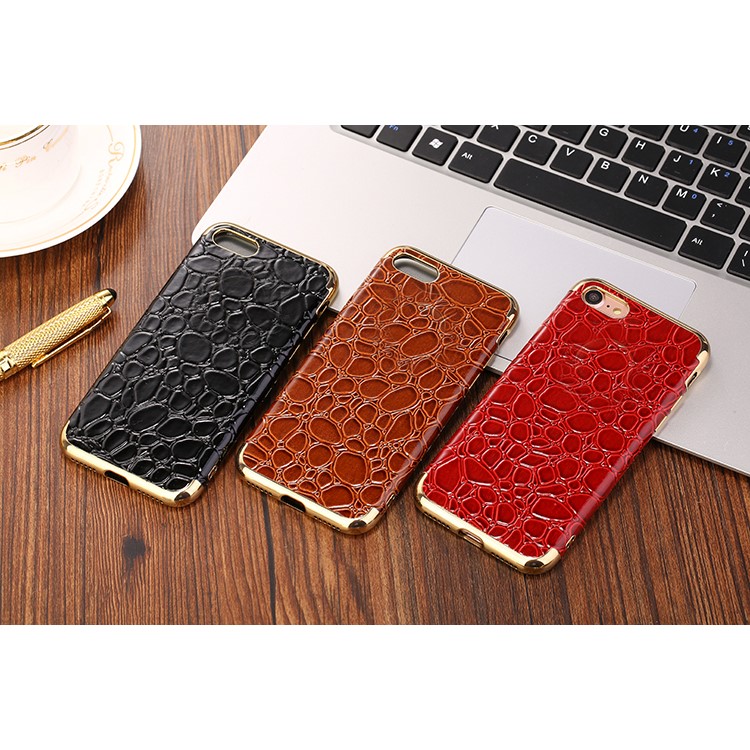 SULADA Crocodile Texture Leather Coated TPU Electroplated Cell Phone Case for iPhone 7 4.7 inch - Brown-3