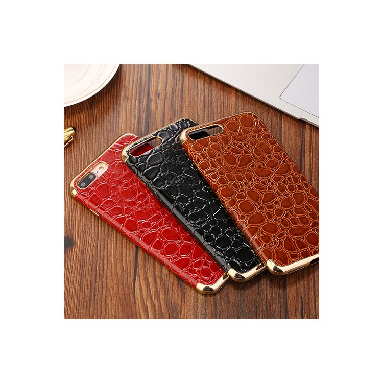 SULADA Crocodile Texture Leather Coated TPU Electroplated Cell Phone Case for iPhone 7 4.7 inch - Brown-4