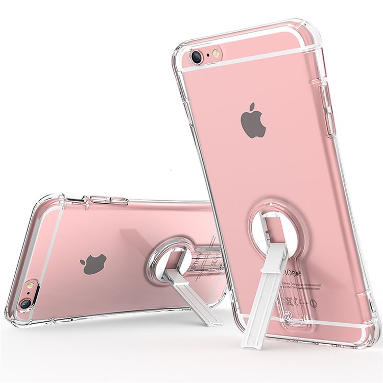 BOW Shock Absorption Clear Soft TPU Case with ABS Kickstand for iPhone 6s 6 - White-1