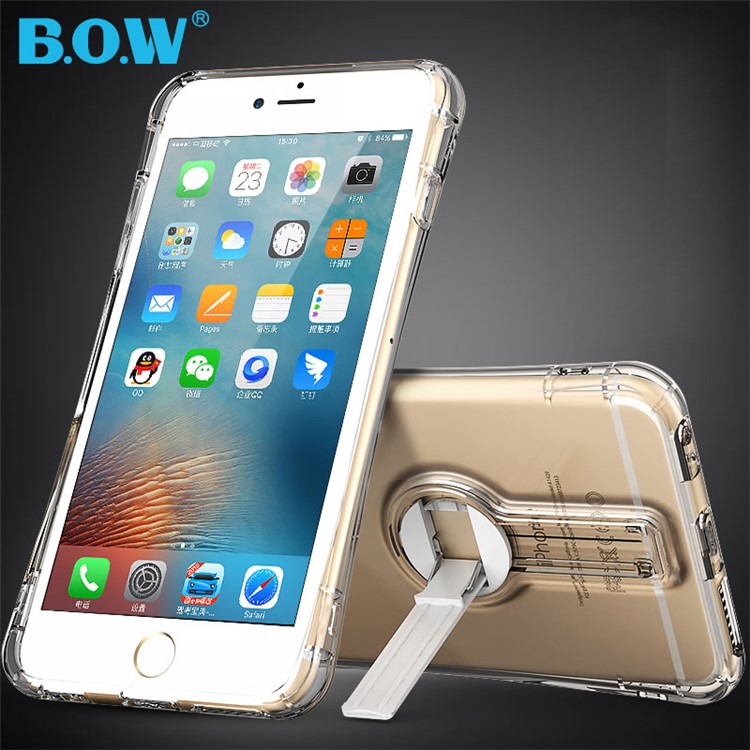 BOW Shock Absorption Clear Soft TPU Case with ABS Kickstand for iPhone 6s 6 - White-2